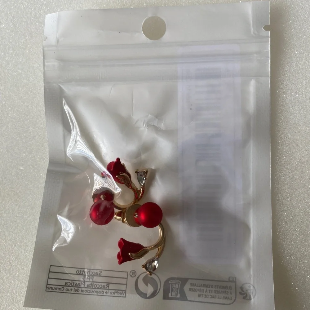 Red flower‎ faux pearl gold plated earrings faux fashion jewelry